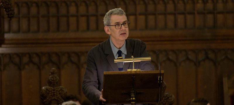 Edmund de Waal delivers a reflection in the chapel
