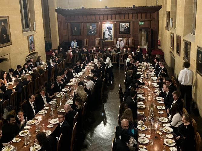 Freshers in the Arlosh Hall for dinner