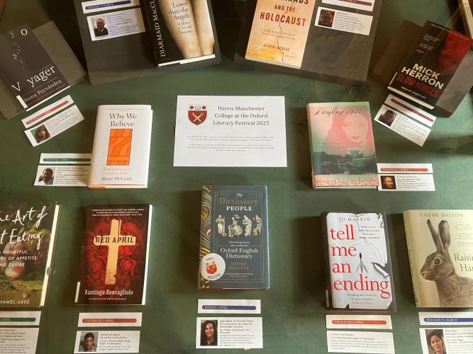 Display of HMC books featuring in 2025 Oxford Literary Festival