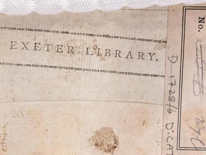 A plain bookplate with border and name Exeter Library