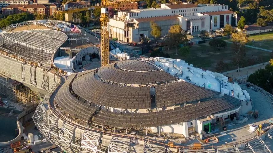 Aerial view of the Lucas Museum of Narrative Art in construction