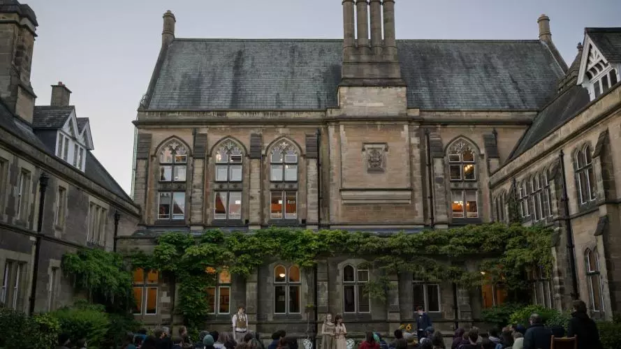 Production of a play in the college quad
