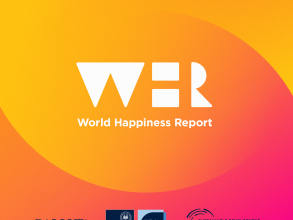 A stylised representation of the letters W, H, R with the words 'World Happiness Report' beneath. Below are the logos of Gallup, the University of Oxford, the Wellbeing Research Centre and the Sustainable Development Solutions Network