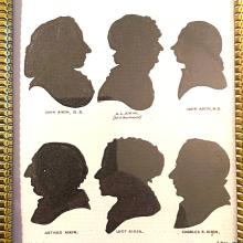 Silhoutte of 6 profiles of the Aikin family