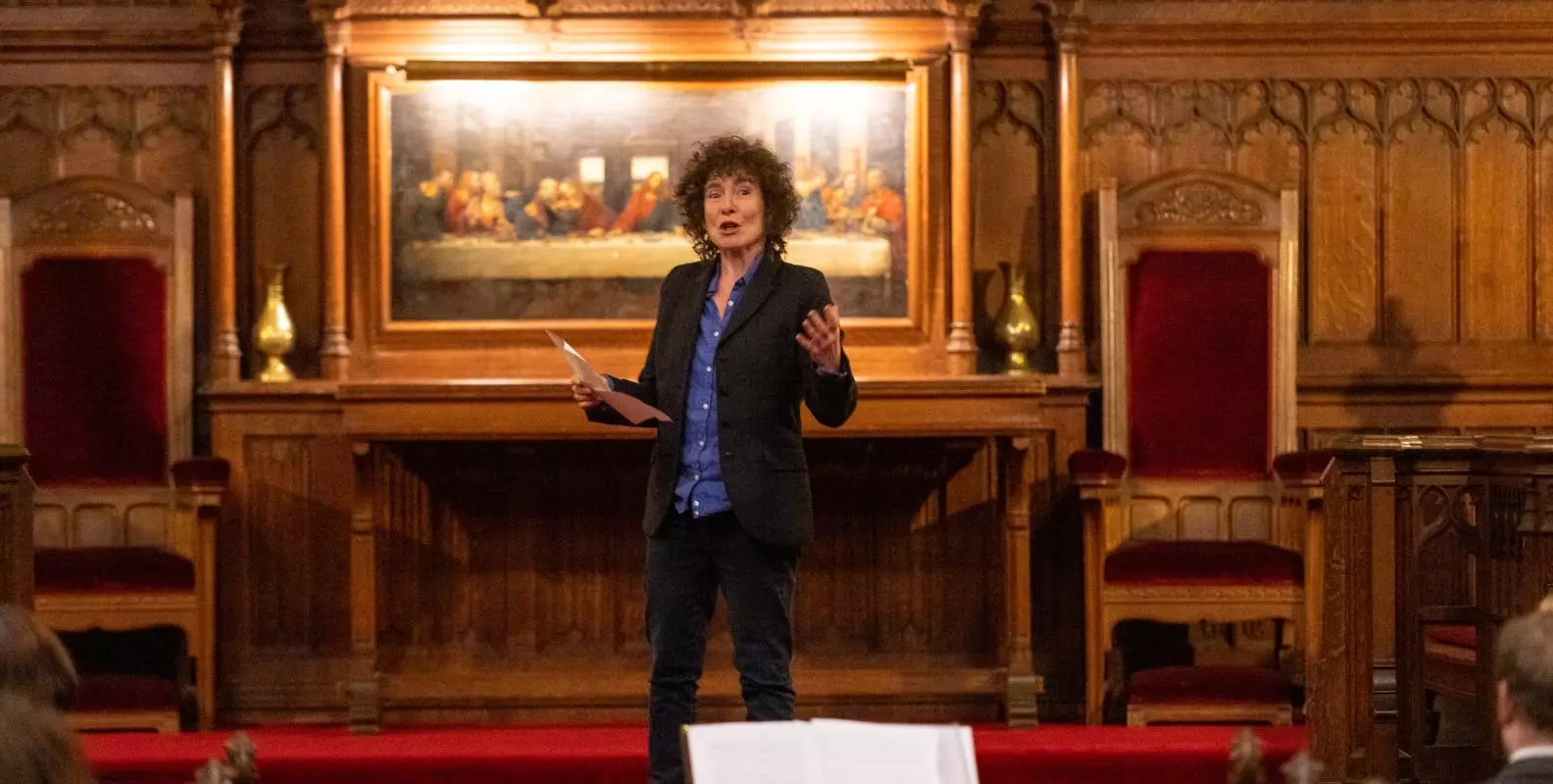 Dr Jeanette Winterson reading On the Cackling of a Hen by John Bunyan in the college chapel