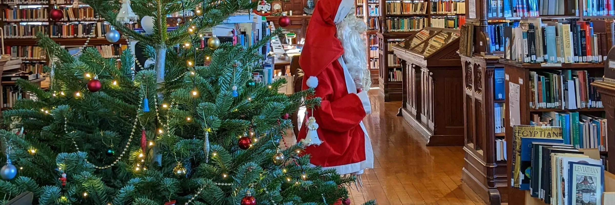 A picture of a Christmas tree in the Library 